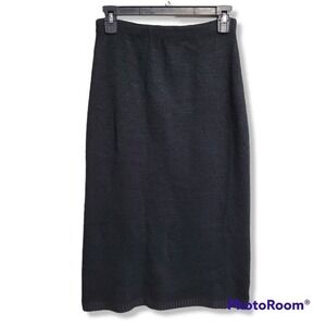 Essentials Black Pull On High Waist Sweater Knit Midi Pencil Skirt Size Medium